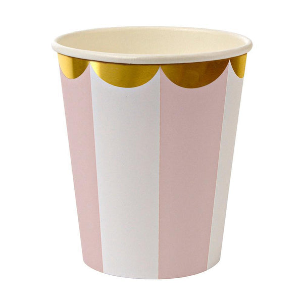 Dusty Pink Fan Stripe Cups - IMAGINE Party Supplies